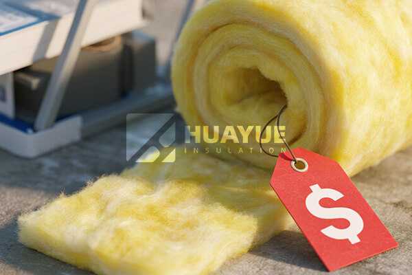 A price tag hanging from a roll of fiberglass insulation