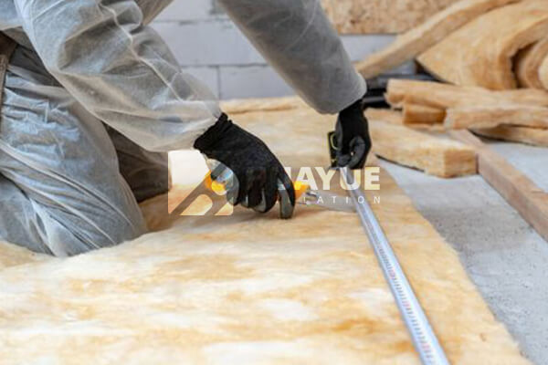 A ruler measuring the depth of existing loose-fill insulation in an attic