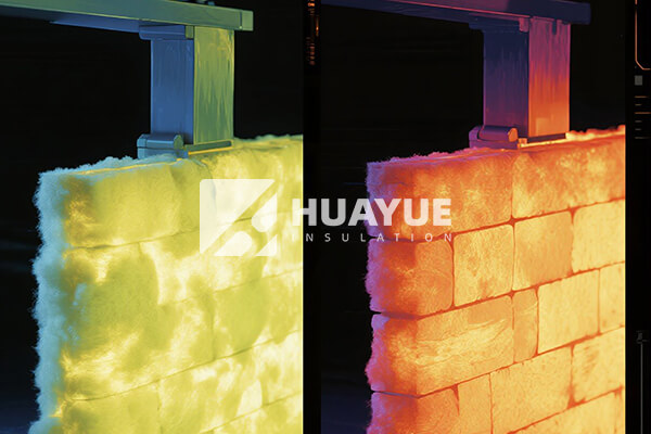 A side-by-side thermal camera image showing the heat resistance of two wall sections