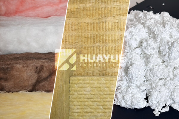 A side-by-side comparison of fiberglass, rock wool, and spray foam insulation