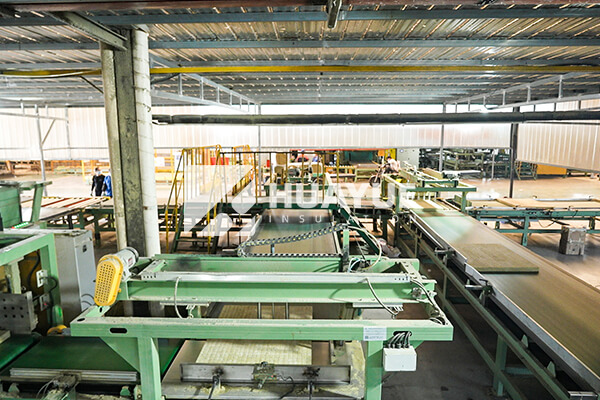 Rock wool insulation sheets on factory production line