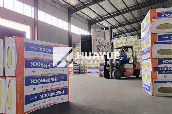 Rock wool insulation rolls in storage