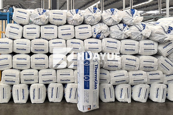 fiberglass insulation rolls in warehouse