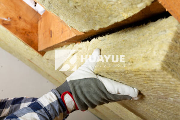 rock wool batts being installed in attic