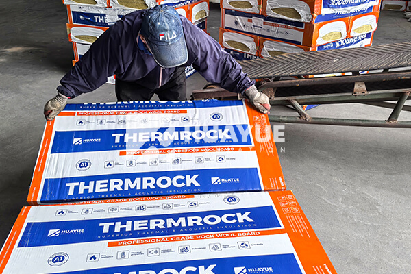 warehouse shelves of rockwool boards