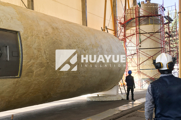 Rock wool installation in industrial tank