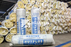 factory production and warehousing of fiberglass insulation