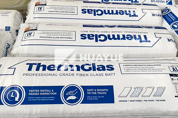 warehouse image: stacked insulation batt inventory