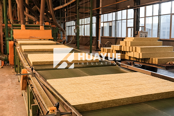 Mineral wool production line showing manufacturing process