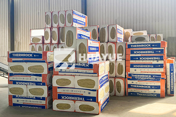 Warehouse and detail of rock wool boards