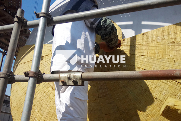 Rock wool insulation sheets installed on high-temperature steam pipeline in a chemical plant