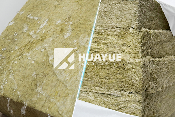 Before-and-after comparison: rock wool insulation sheets exposed to moisture vs. kept dry