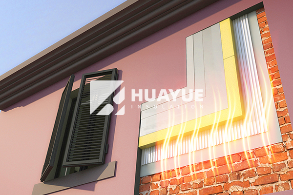 Product close-up showing 150 mm thickness of rock wool slab with Euroclass A1 marking, ready for export palletizing