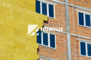 rock wool insulation board installed in commercial wall assembly
