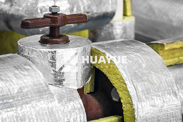 Rock wool pipe section installed on chemical process line