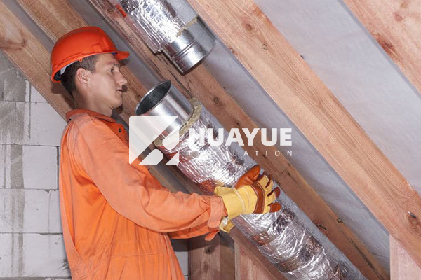 Rock wool pipe section installed on HVAC piping system rock wool pipe section application image on HVAC piping