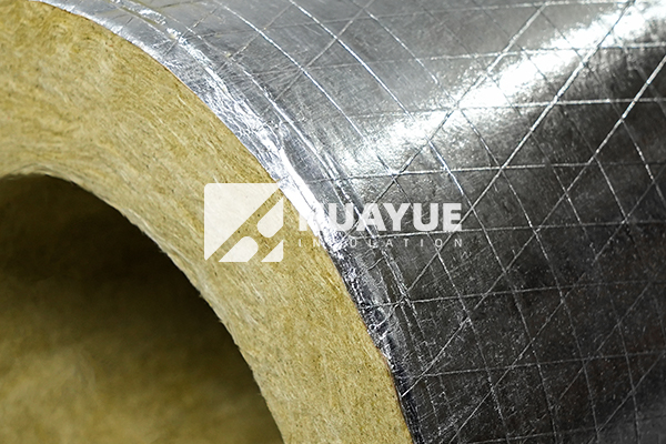 Rock wool pipe section with aluminum foil vapor barrier detail rock wool pipe section detail image with foil vapor barrier