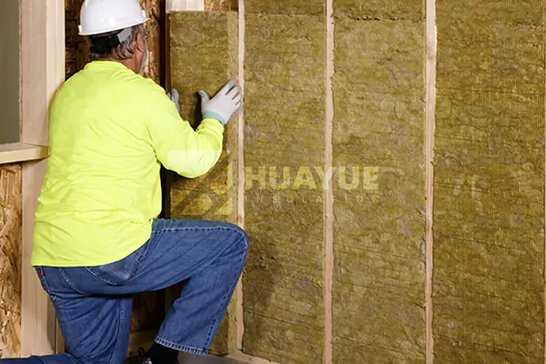 Semi-rigid mineral wool batt fitted inside a framed cavity