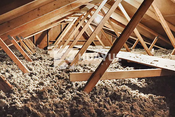 blown-in mineral wool installed across an attic floor