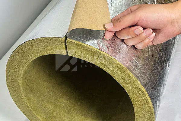 vapor retarder detail on cold pipe rock wool lagging